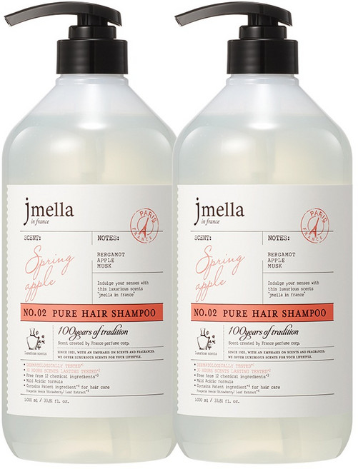 제이멜라 인 프랑스 퓨어 스프링 애플 헤어 퍼퓸샴푸 플로럴 애플향, 1L, 2개