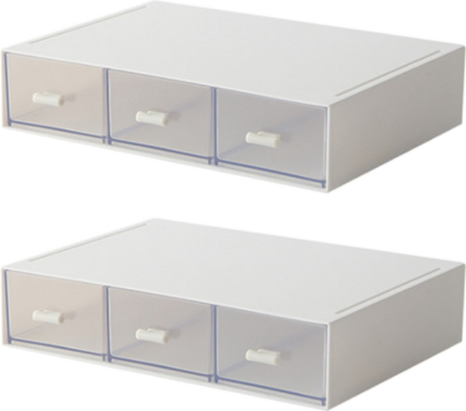 더홈스 DIY 투명 미니 수납서랍함 3칸, 혼합색상, 2개