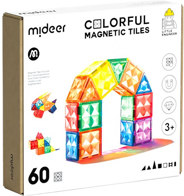 mideer 多彩透光磁力片 60p 3歲以上, 多色, 1盒
