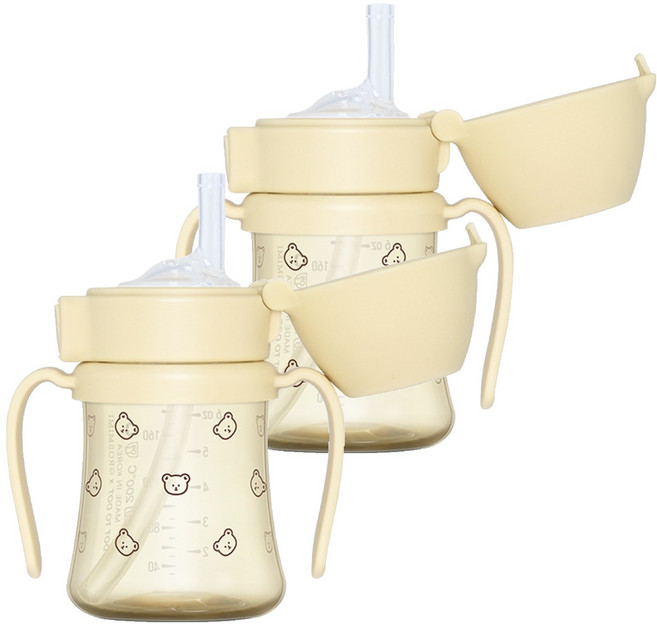 그로미미 PPSU 유아용 빨대컵, 200ml, 2개, 버터