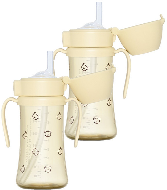 그로미미 PPSU 유아용 빨대컵, 300ml, 2개, 버터