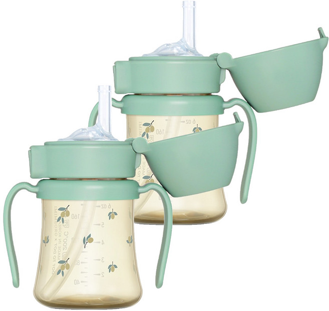 그로미미 PPSU 유아용 빨대컵, 200ml, 2개, 피스타치오