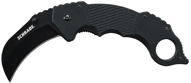 Schrade 折刀 Karambit 爪刀 9Cr18MoV高碳鋼 G10握柄 附背夾 戶外露營刀具, 黑色, 1支