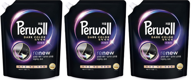 퍼울 다크 세탁세제 리필 드럼용, 1.7L, 3개