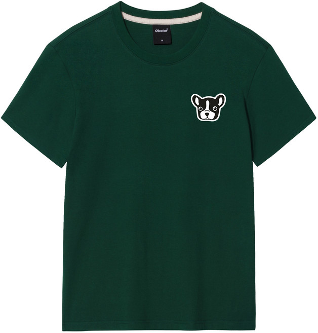 옥스타 남녀공용 통기성 불독 자수 패치 반팔 티셔츠 7TS010