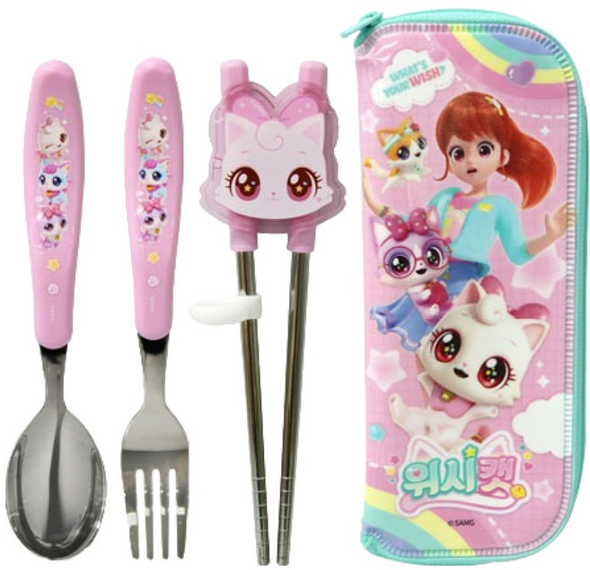르번 위시캣 알찬 교정젓가락 풀세트, 혼합색상, 스푼 + 포크 + 교정젓가락 + 케이스, 1세트