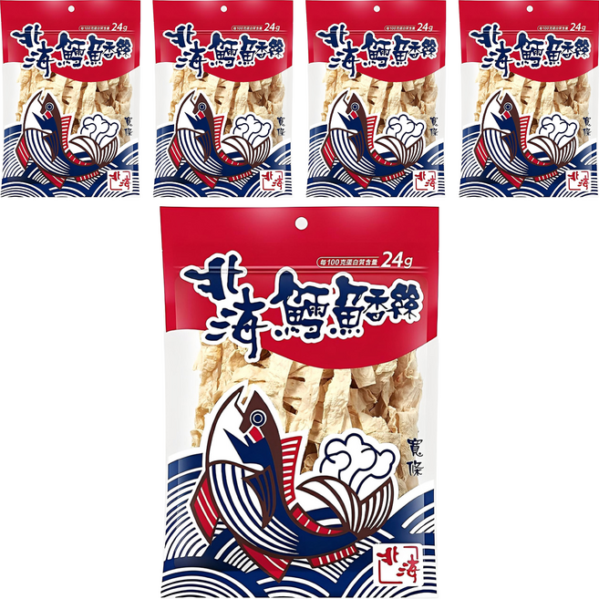 北海 鱈魚香絲 寬條, 80g, 5包