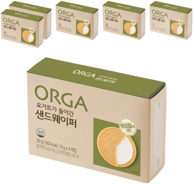 올가홀푸드 요거트가 들어간 샌드웨이퍼, 요거트맛, 32g, 6개