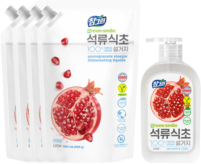 참그린 설거지 주방세제 석류식초 860ml 4p + 석류 470g, 1세트