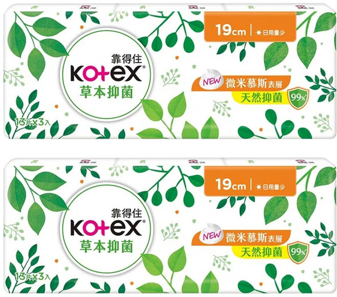 Kotex 靠得住 草本抑菌 微米慕斯表層 日用量少衛生棉, 19cm, 39片, 2組
