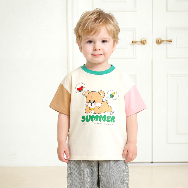 몰리멜리 아동용 갸우뚱 컬러 블럭 티셔츠