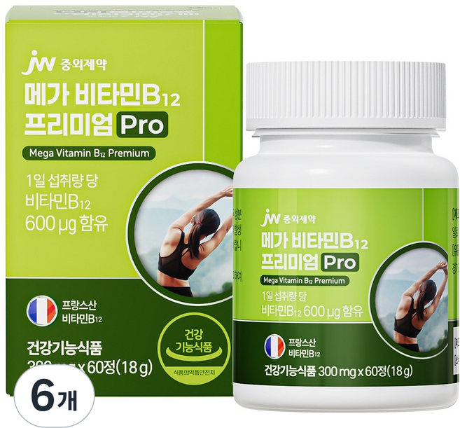 JW중외제약 메가 비타민B 12 프리미엄 Pro 18g, 6개, 60정