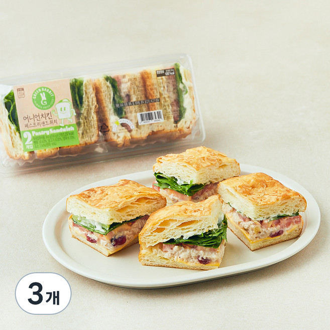그린래빗 어니언치킨 패스트리 샌드위치, 130g, 3개