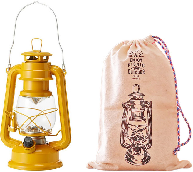 BRUNO 中型復古LED電池式露營燈 Set 尺寸160x270x115mm 重量365g 材質馬口鐵/玻璃 使用2顆1號電池, 黃色, 1個