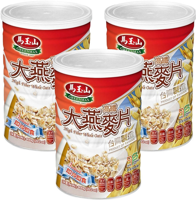 馬玉山 高纖大燕麥片, 800g, 3罐