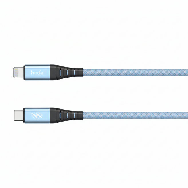 HODA 好貼 W3 USB-C-LIGHTNING 磁吸收納編織快充線 USB2.0 27W, 1.2m, 藍色, 1條