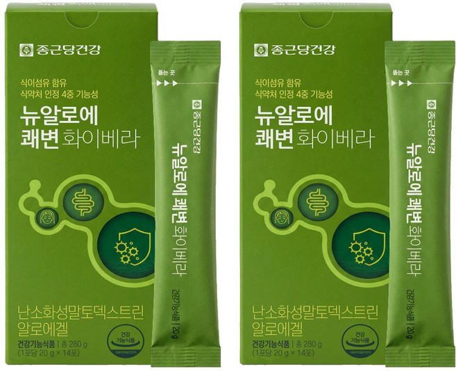 종근당건강 뉴알로에 쾌변 화이베라 14p, 280g, 2개
