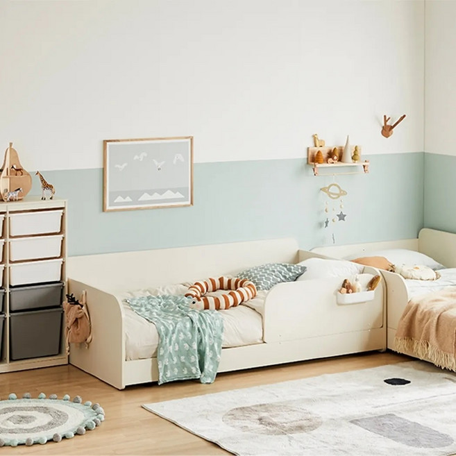 한샘 샘키즈 침대 데이베드 가드형 W1400 프레임 + 안전가드 + 수납포켓 세트 방문설치, 크림화이트