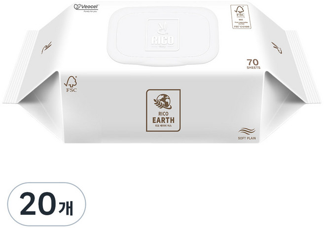 리꼬 더 플래닛 어스 아기물티슈 캡형, 70매, 20개