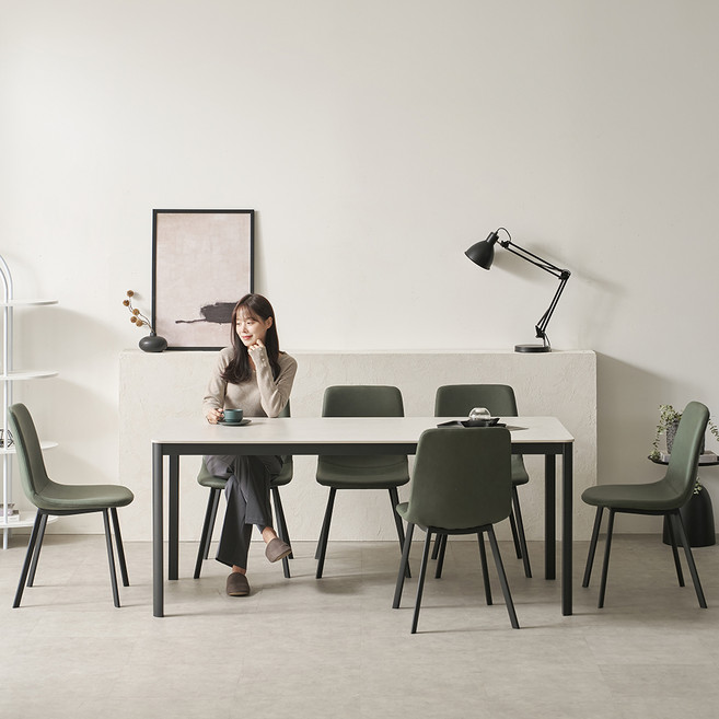 보니애가구 에븐 세라믹 테이블 1800 식탁세트 6인용 방문설치, 아티쿠스그레이 + 블랙 + 퍼니그린, 일반의자 6