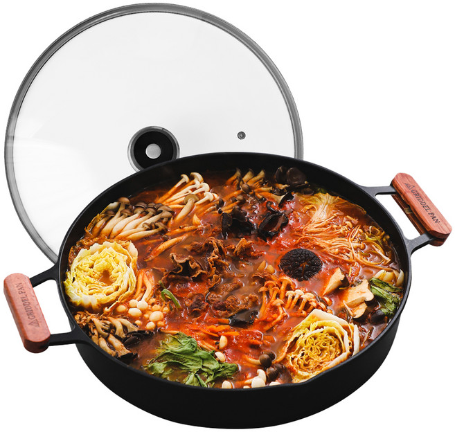 시샘 인덕션 통주물 전골 냄비 그리들팬, 37cm, 혼합색상, 1개