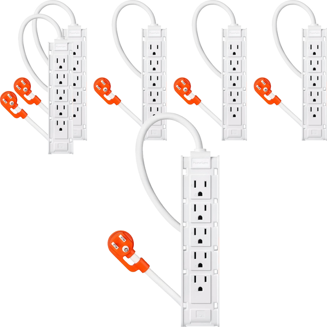 PowerSync 群加 1開10插雙面抗搖擺延長線 TSAS9010 21.9 x 4.85 x 2.4cm, 白色, 6條, 1m