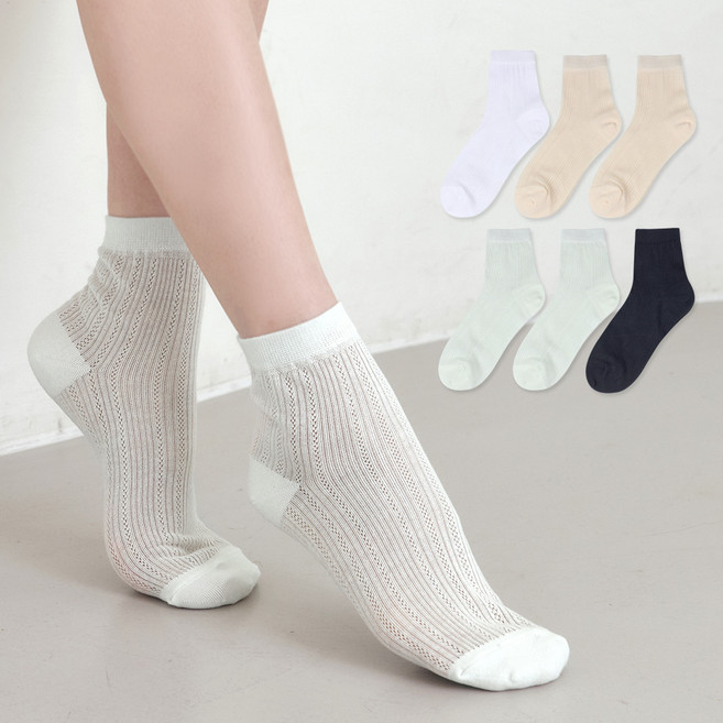 이지레그 여성용 시스루 얇은 여름 면 단목 양말 6켤레