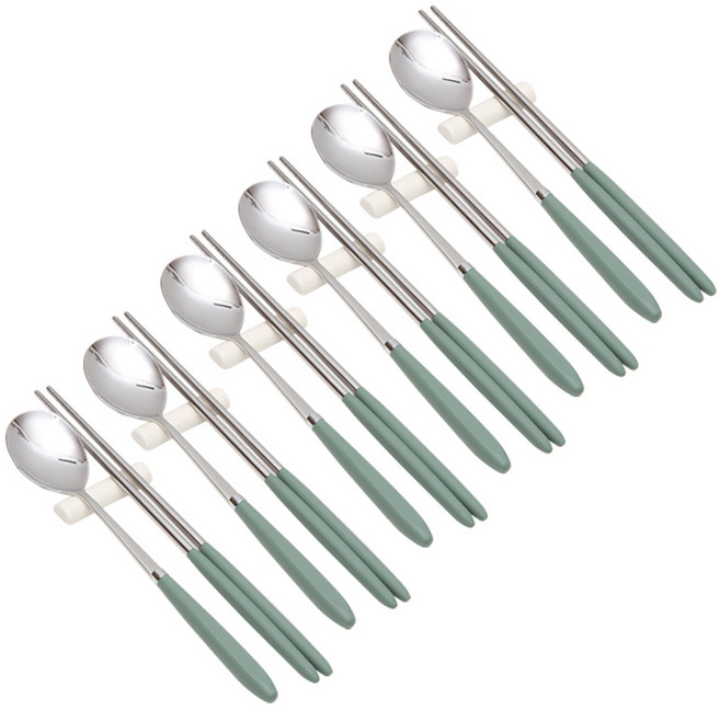 윌리브 304스텐 아모스 파스텔 수저 세트, 카키, 숟가락 + 젓가락, 6세트