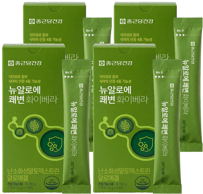 종근당건강 뉴알로에 쾌변 화이베라 14p, 280g, 4개