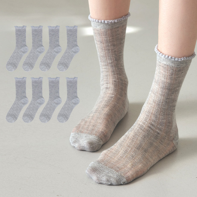 이지레그 여성용 레이스 시스루 펀칭 중목 양말 8켤레