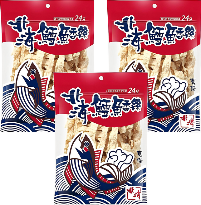 北海 鱈魚香絲 寬條, 80g, 3包
