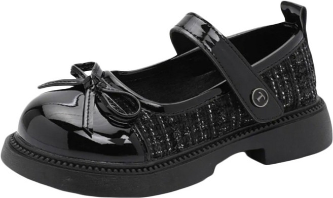 RuRu Chou 女童斜紋拼色蝴蝶結皮鞋 RA112