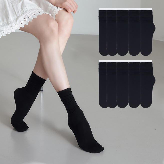 이지레그 여성용 돌돌이 무압박 얇은 여름 중목 스타킹 양말 10켤레
