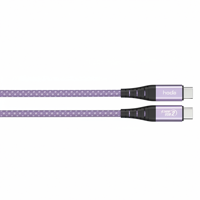 HODA 好貼 W3 USB-C to USB-C 磁吸收納編織快充線, 2m, 紫色, 1條