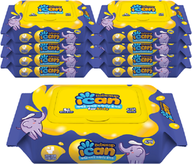 아이캔 베베숲 트레이닝 유아 물티슈 캡형, 65g, 42매, 9개