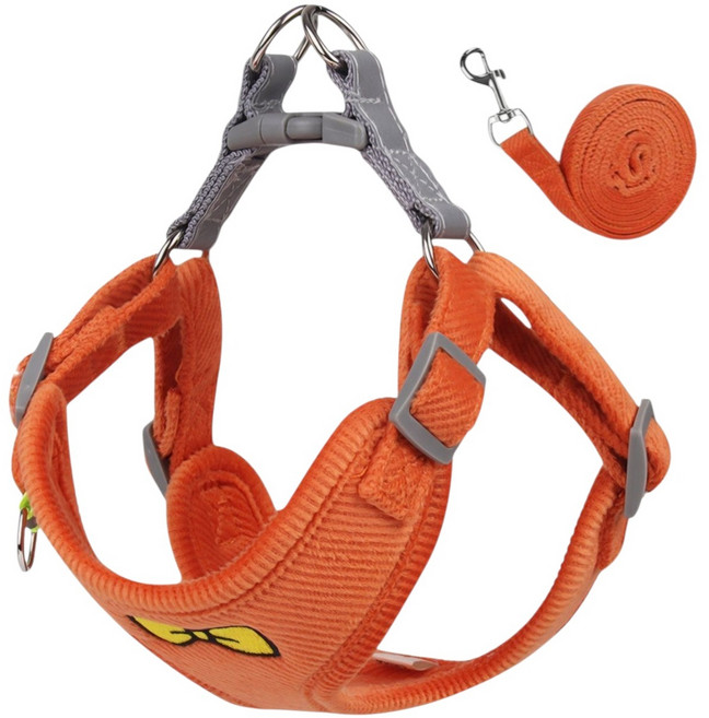 티유 강아지 하네스 + 리드줄, 오렌지, 1세트