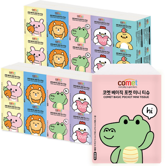 코멧 베이직 천연펄프 3겹 포켓티슈, 10매, 60개