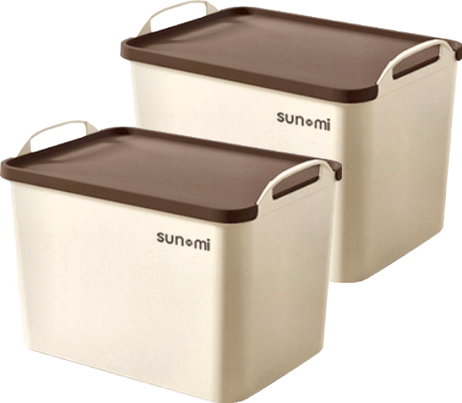 品屋 手提式收納箱 帶蓋 (27.5 x 18 x 18cm), 咖啡色, 2個