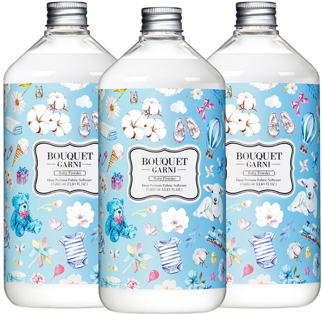 부케가르니 딥퍼퓸 섬유유연제 베이비파우더 본품, 1L, 3개