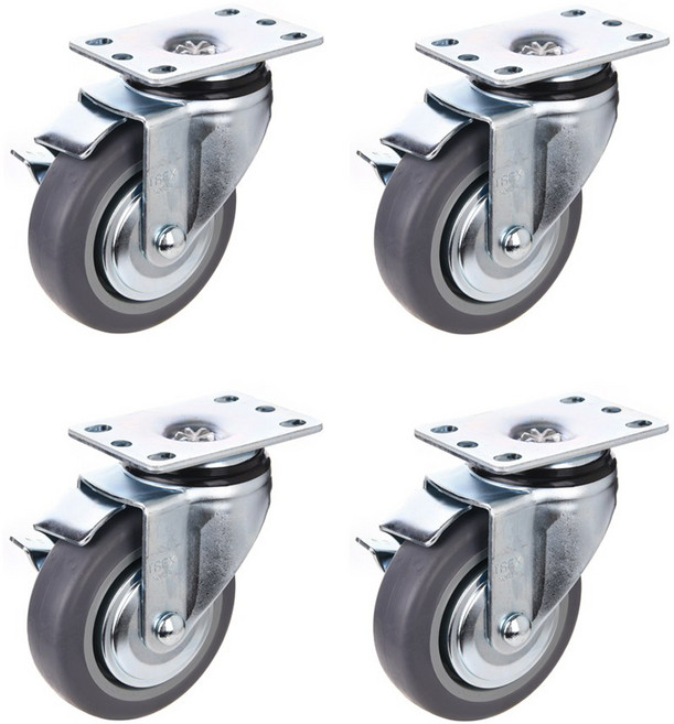 T-REX CASTER 旋轉型煞車低噪音腳輪 130 x 64 x 95mm, 4個, 灰色