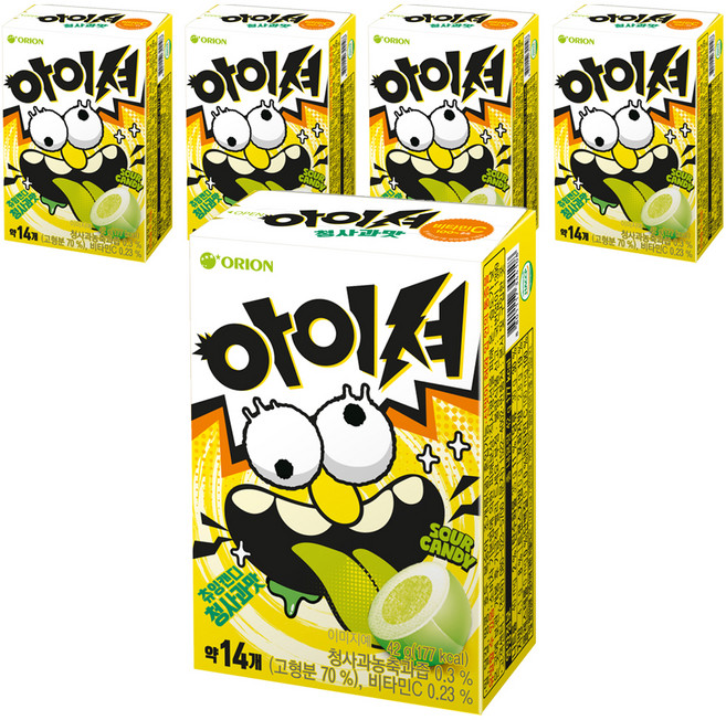 오리온 아이셔 츄잉캔디 청사과맛 14개입, 42g, 5개