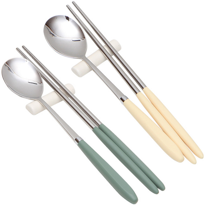 윌리브 아모스 파스텔 수저세트, 옐로우 + 카키, 숟가락 + 젓가락, 2세트