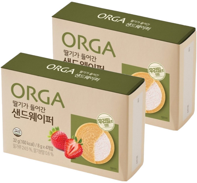 올가홀푸드 딸기가 들어간 샌드웨이퍼, 딸기맛, 32g, 2개
