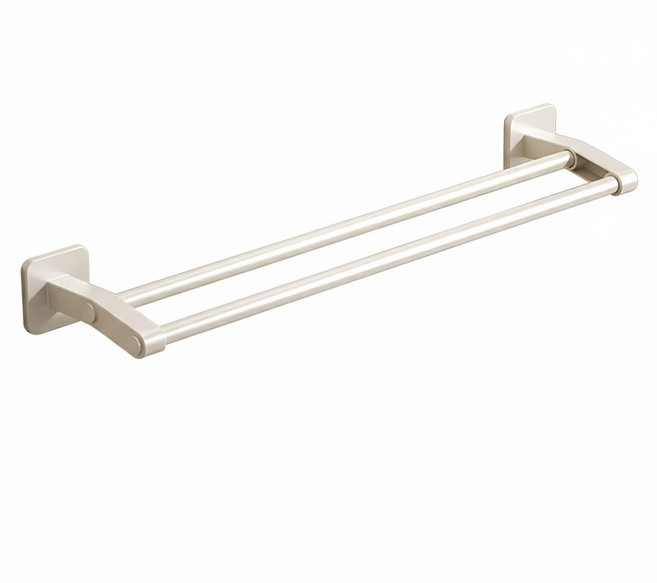 妃妃嚴選 太空鋁免釘毛巾架 雙桿, 白色, 1個