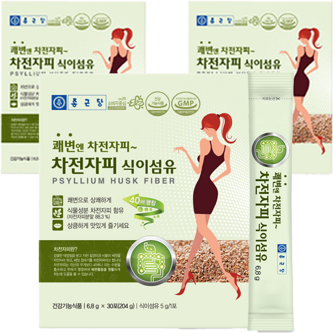 종근당 차전자피 식이섬유 30개입, 204g, 3개