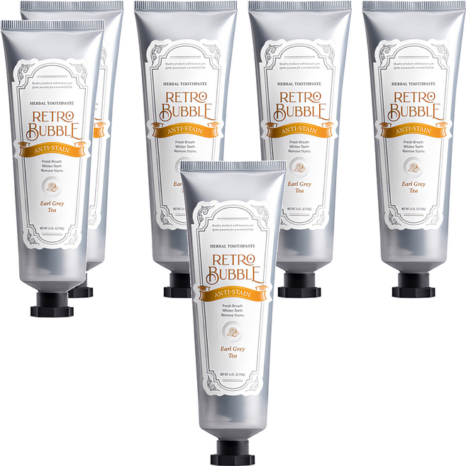 RETRO BUBBLE 去漬防護草本無氟牙膏 皇家伯爵茶, 100g, 6條