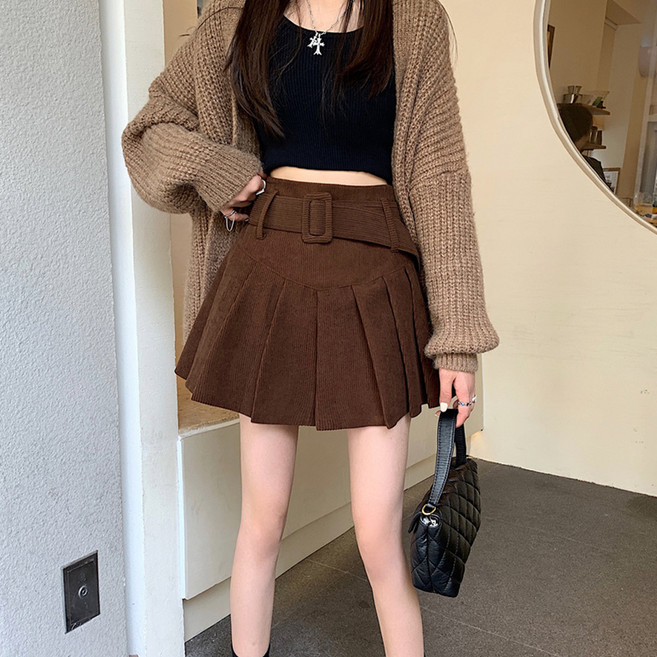 메이첼 벨로나 플리츠 핀턱 벨트 코듀로이 스커트 11093