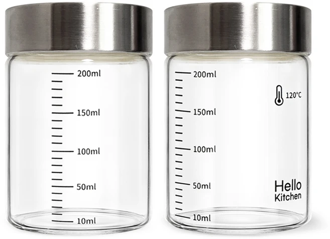 헬로키친 내열유리 눈금 유리병 200ml 2개 10.1cm 6.6cm 돌림형뚜껑 무색 단품세트 - 쿠팡