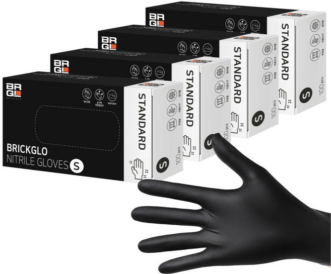 브릭글로 스탠다드 니트릴 장갑 100p, 블랙, 소(S), 4개
