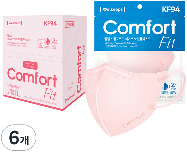 웰킵스 컴포트핏 세이프 보건용 컬러 마스크 대형 새부리형 KF94, 1개입, 150개, 핑크